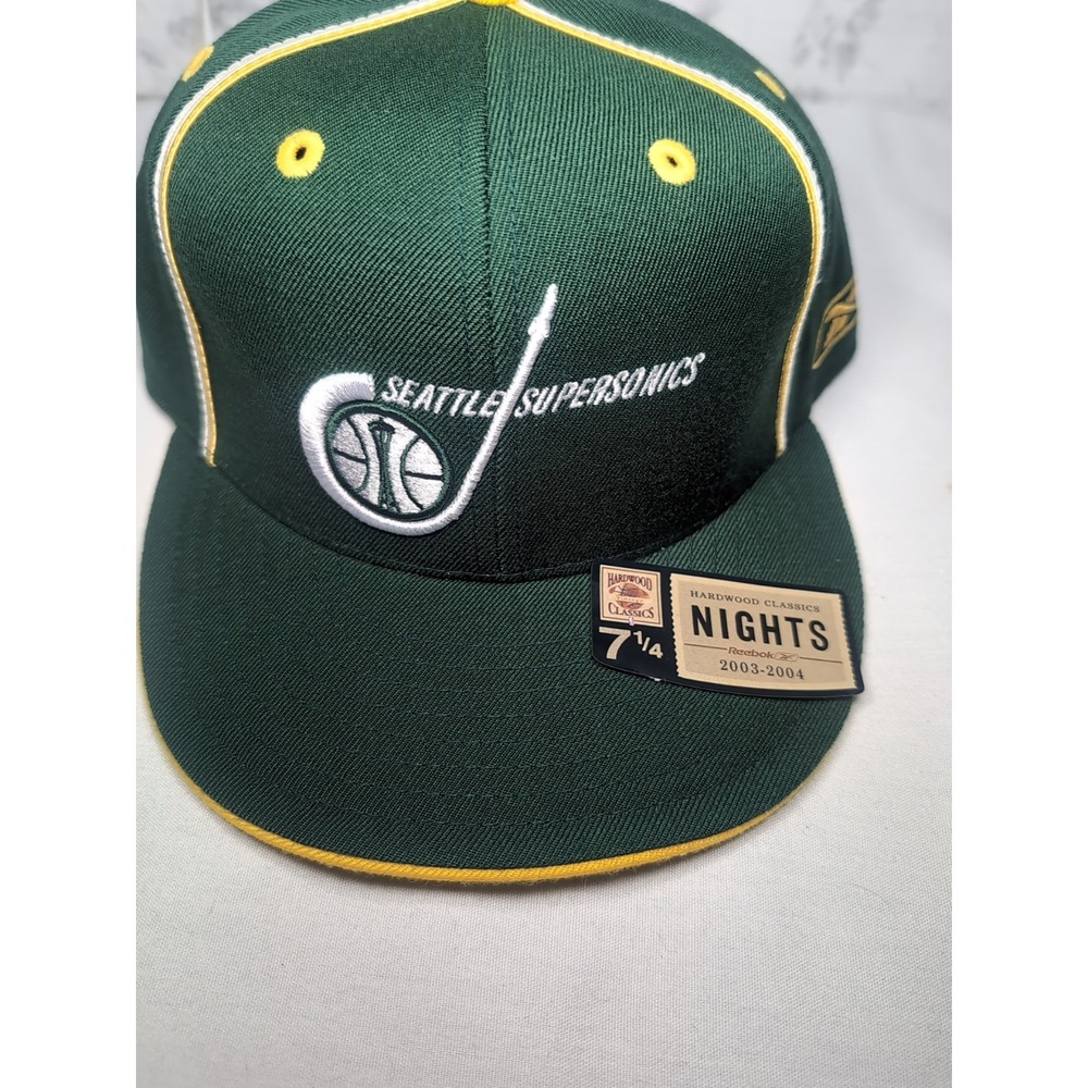New Reebok Seattle Supersonics 100% Wool Hat Fitted 7 1/4 NBA Hardwood Classic